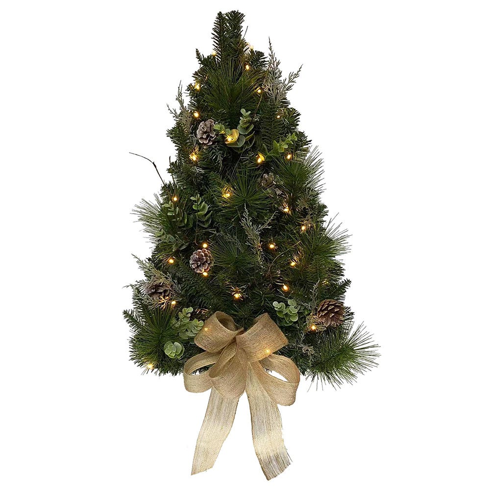 26" Battery-Operated Pre-Lit Pinecone Wall Tree with Bow | Kurt Adler