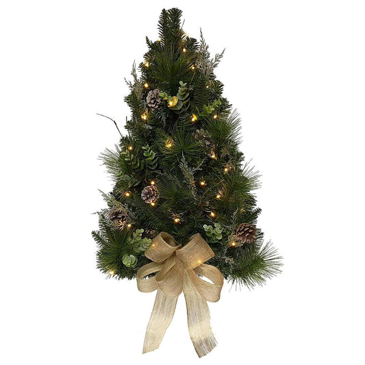 26" Battery-Operated Pre-Lit Pinecone Wall Tree with Bow | Kurt Adler