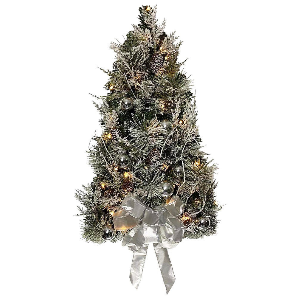 26" Battery-Operated Pre-Lit Snowy Silver Wall Tree | Kurt Adler