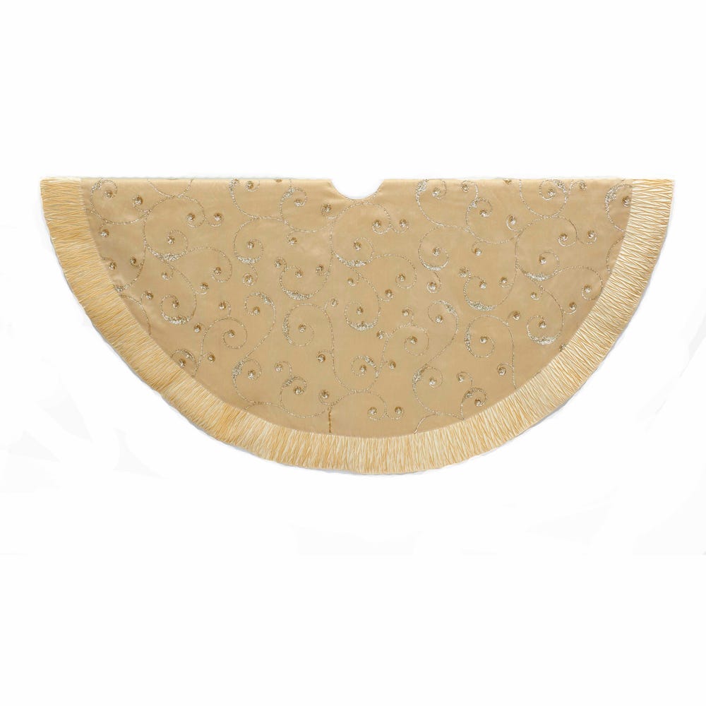 Kurt S. Adler TS0206 50" Gold Tree Skirt with Sequins and Swirl Pattern
