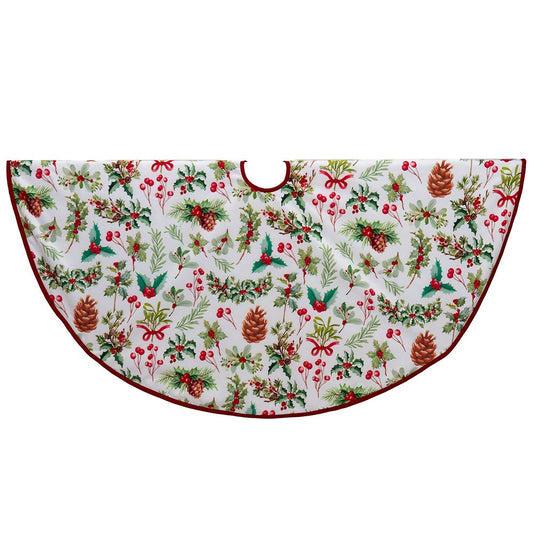 Kurt Adler 50-Inch White Velvet Multi-Printed Tree Skirt