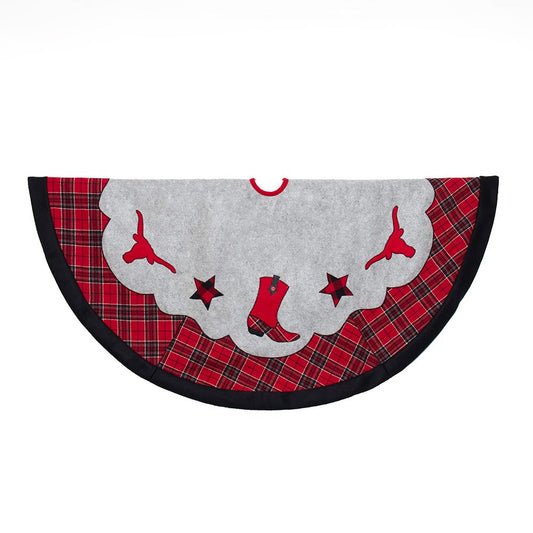 Kurt Adler 48-inch Plaid Cowboy Design Appliqué & Embroidered Western Felt Tree Skirt