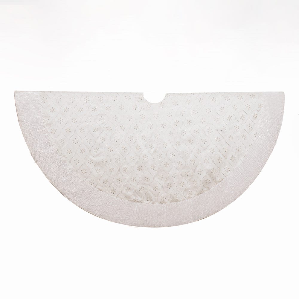Kurt Adler 60inch White Dupion Tree Skirt with Lurex Embroidered Snowflakes