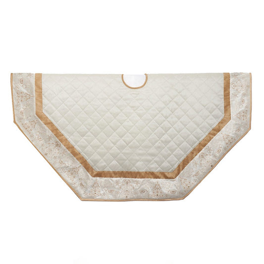 Kurt Adler 60-inch Ivory Dupion with Center Quilting & Embroidered Border Tree Skirt