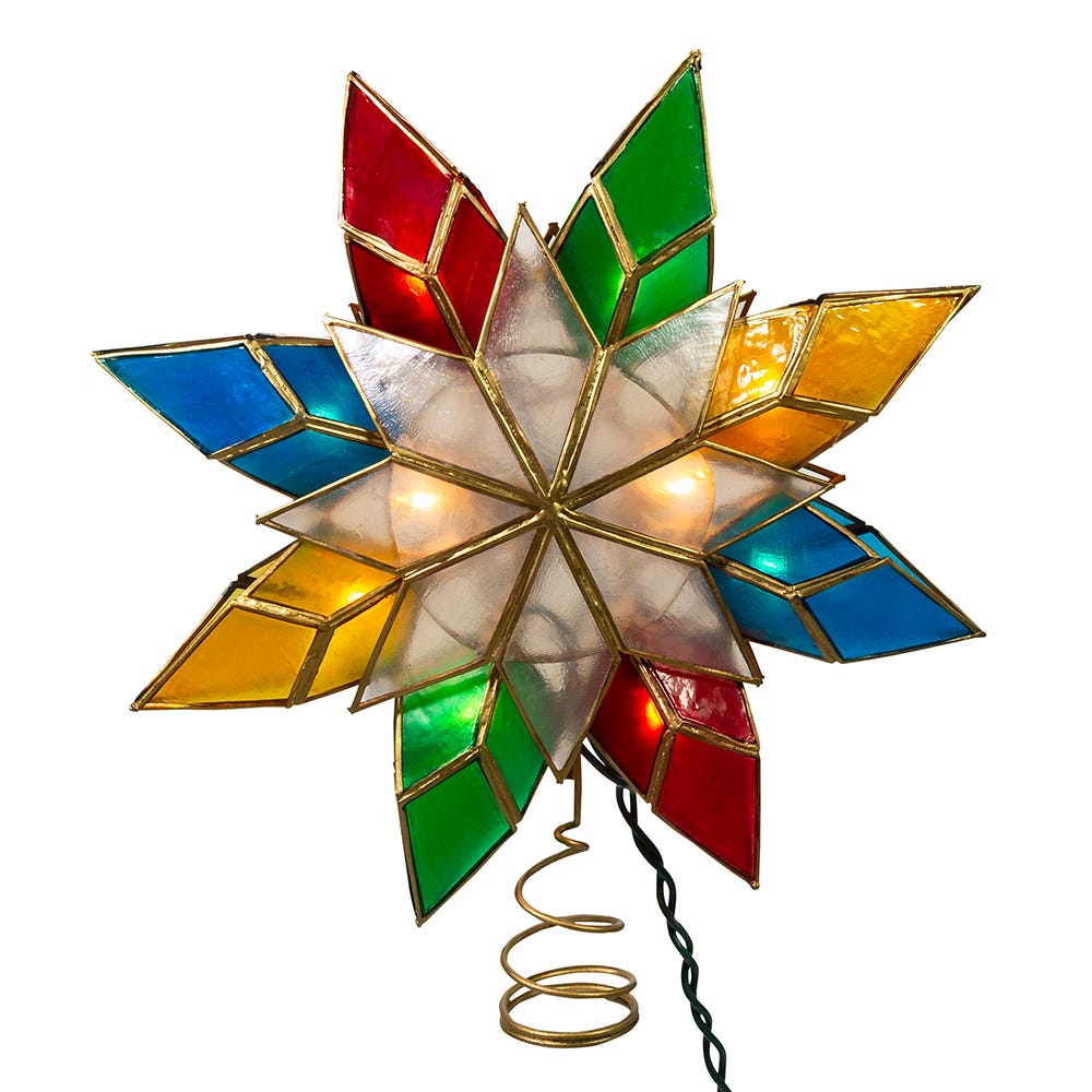 Kurt Adler 10-Light Multi-Color Capiz Star Tree Topper