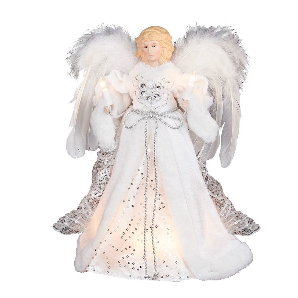 Kurt Adler 10-Light White and Silver Angel Treetop, 12-Inch