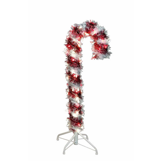 3' Pre-Lit Red & White LED Tinsel Candy Cane | Kurt Adler