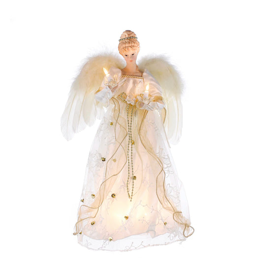 Kurt Adler 16-Inch UL 10 Light Ivory and Gold Angel Treetop