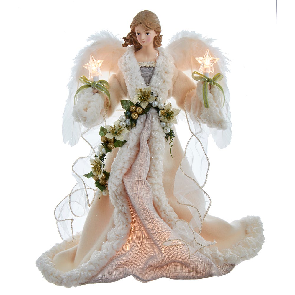 UL 10-Light 16" Ivory/Gray Angel Tree Topper | Kurt Adler