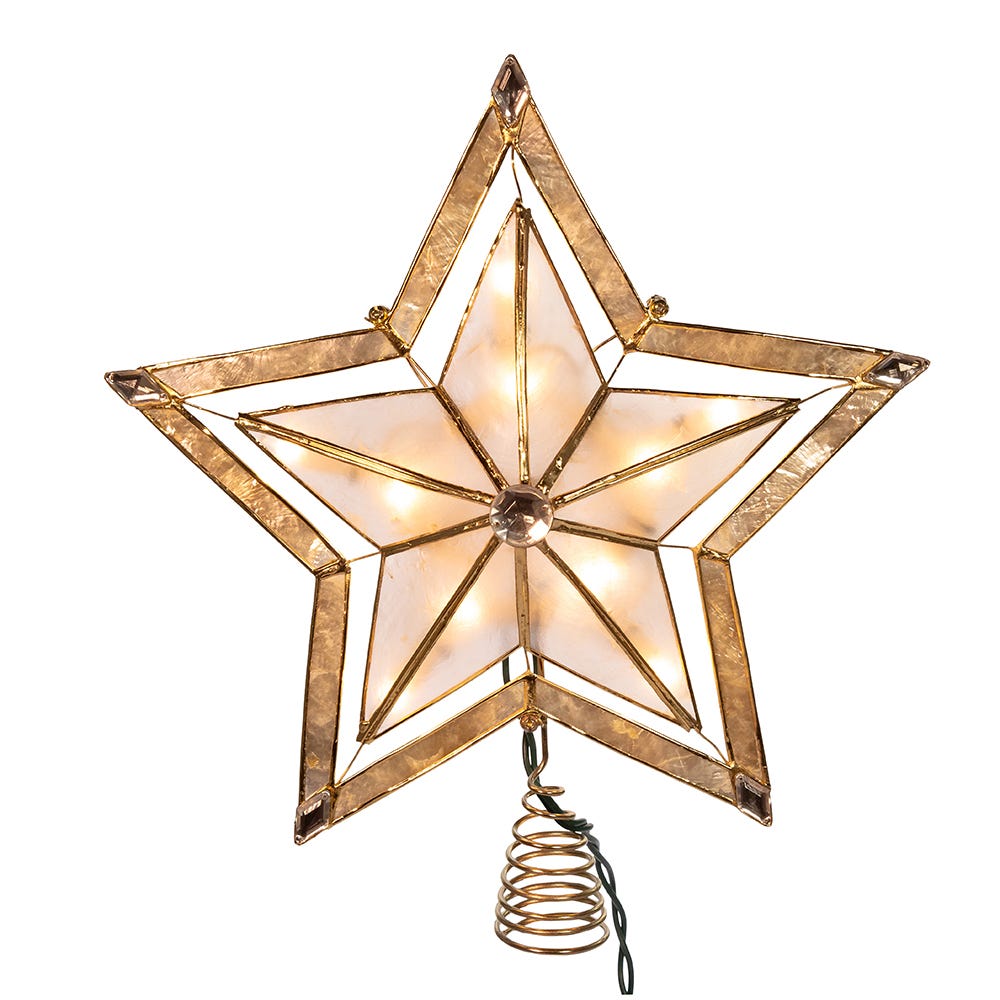 Kurt S. Adler Kurt Adler Light 10 5 Point Large Star with Smoke Capiz 2-Inch Thick Gold Paint Finish Treetop