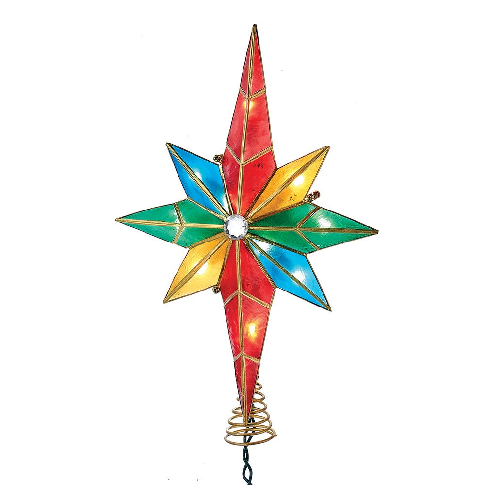 Kurt Adler 10-Light Multicolored Capiz Bethlehem Star Treetop with Gem Center