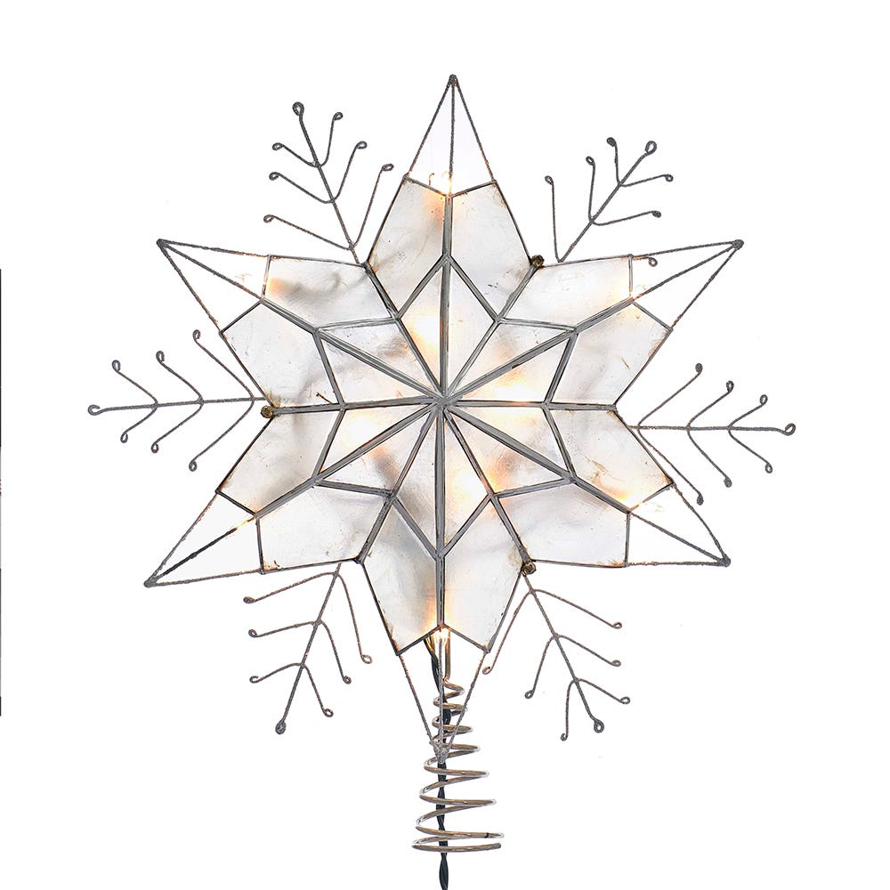 Kurt S. Adler UL3143 14" Nickle Plated 6-Point Silver Glitter Capiz Star Tree Topper