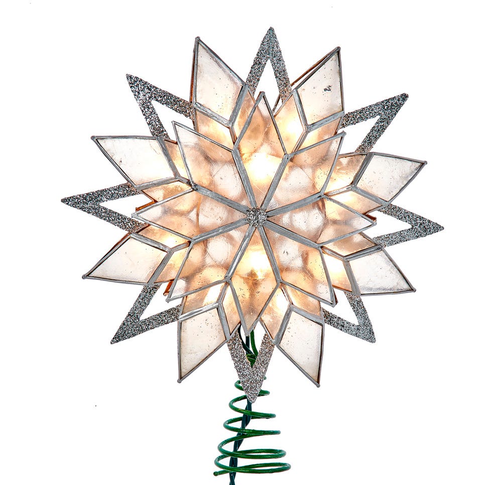 10-Light 8-Point Silver Glitter Capiz Star Tree Topper