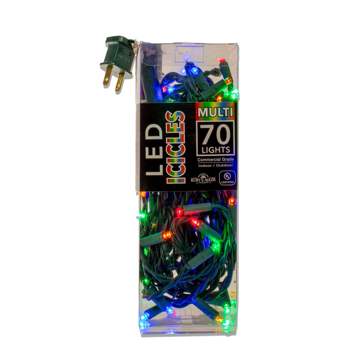 70-Light 7.5 ft 5mm Multi-Color LED Icicle Lights (Green Wire) | Kurt Adler