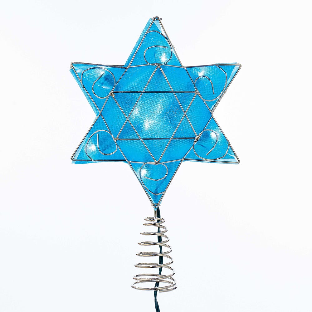 Kurt Adler UL 10-Light LED Silver and Blue Hanukkah Star Shimmer Treetop