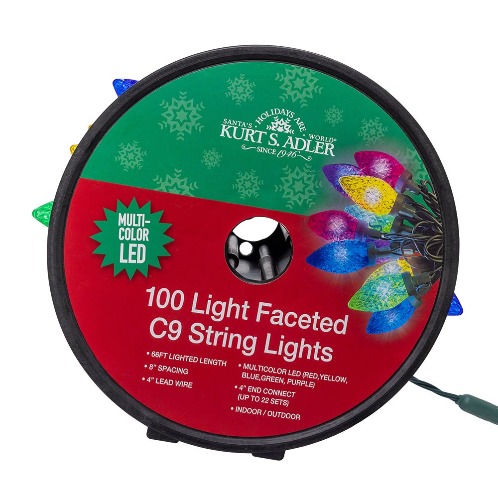 100-Light Multi-Color LED Faceted C9 Christmas String Lights | Kurt Adler