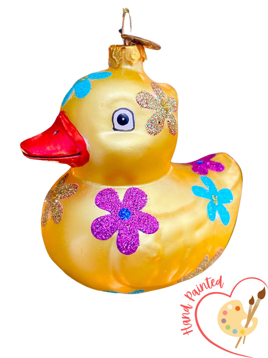 Duck Ornaments for Christmas Tree, Hand Painted Glass Duck Ornament, Rubber Duck Christmas Ornament for Christmas Tree, Duck Christmas Decorations, Christmas Rubber Duck