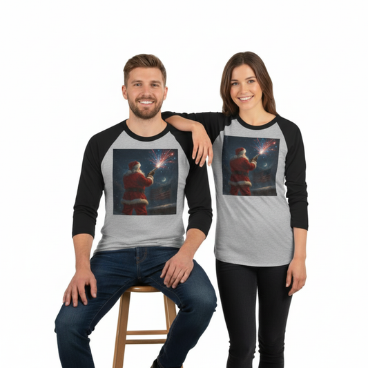 Stars & Stripes Santa Baseball Raglan – Patriotic Christmas 3/4 Sleeve Shirt, Unisex Holiday Tee