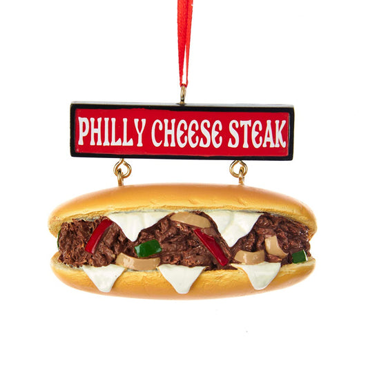 Kurt Adler Philly Cheese Steak Sandwich with Sign Ornament