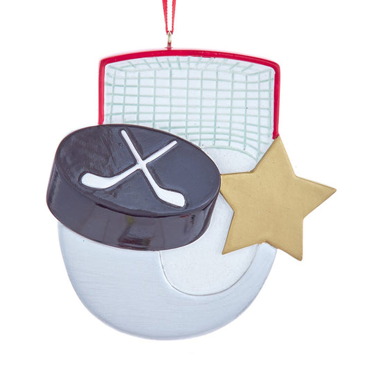 Kurt Adler A2228 Hockey Puck with Star Black and Gold Tone 3.6 Inch Resin Hanging Christmas Decoration Ornament