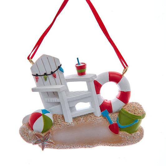 Kurt S. Adler A2233 Decorated Beach Chair White and Red 2.5 Inch Resin Hanging Christmas Decoration Ornament