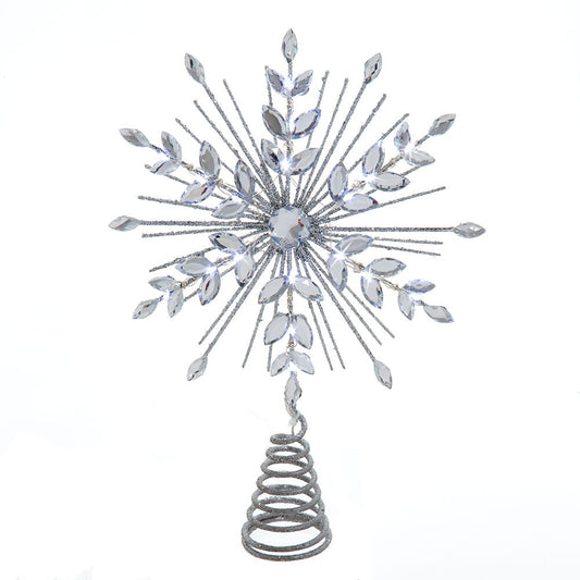 11.75. Inch 18-Light Cool White Micro LED Silver Glittered Snowflake Treetopper