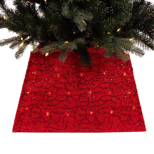 19.7" Lighted Red Square Tree Skirt | Kurt Adler