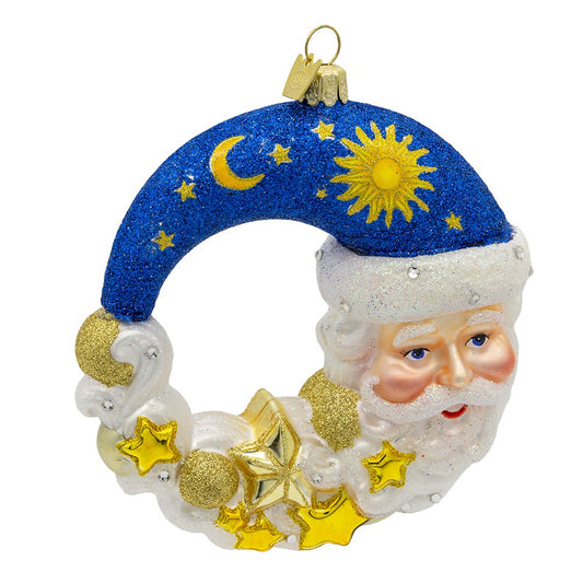 Kurt Adler 5-inch Bellissimo Glass Moon Santa Ornament