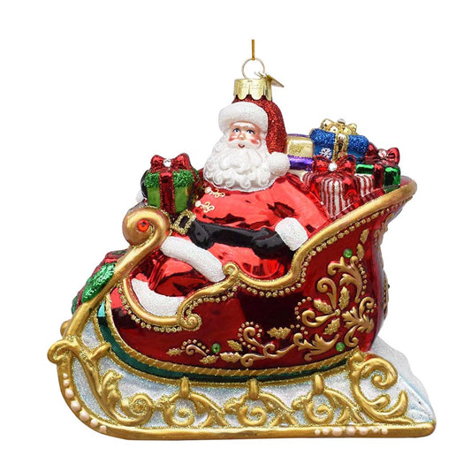 Kurt Adler 6.25-inch Bellissimo Glass Santa in Sleigh Ornament