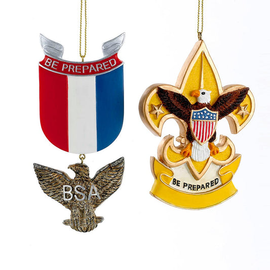 Kurt Adler Boy Scouts Eagle Badge and Fleur De Lis Ornaments Set of 2