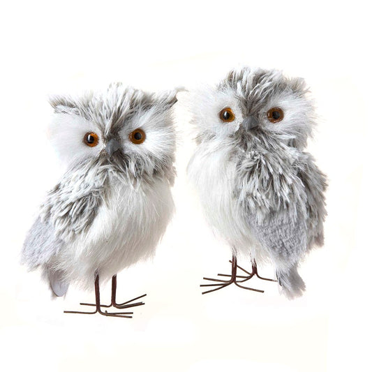 Kurt Adler 5-Inch Furry Gray Owl Set of 2