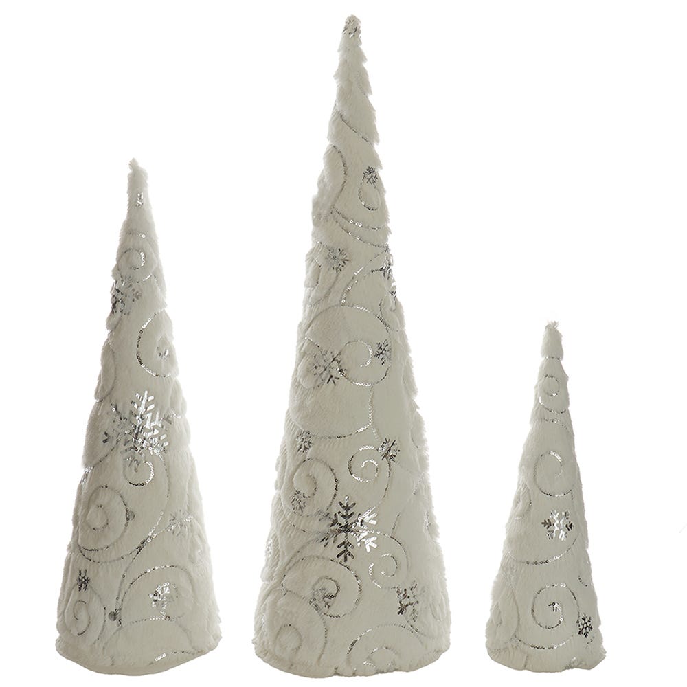 Kurt S. Adler White and Silver Cone Tree Table Pieces 3pc Set 12-24 inches