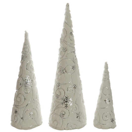 Kurt S. Adler White and Silver Cone Tree Table Pieces 3pc Set 12-24 inches