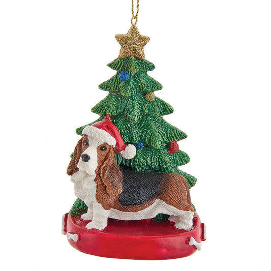 Basset Hound Wearing Santa Hat with Christmas Tree Ornament C7615BH New