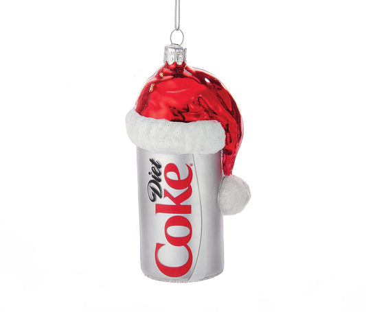 Kurt Adler CC4163 Glass Diet Coke Can Ornament with Santa Hat, 4.5", Christmas