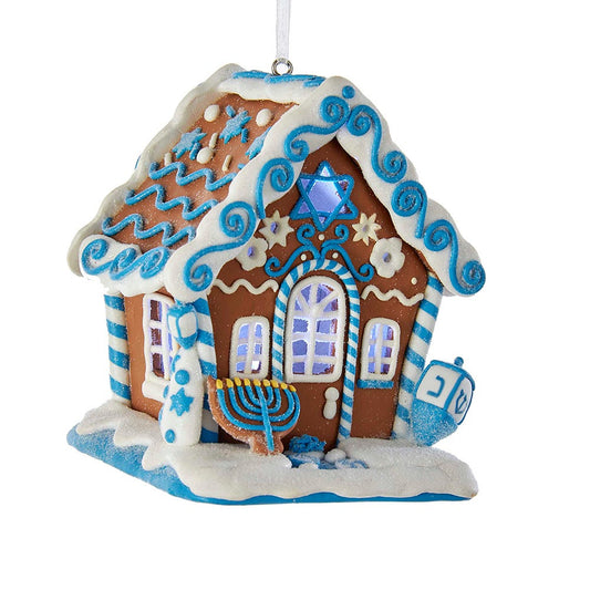Kurt Adler Gingerbread Led Hanukkah House Ornament