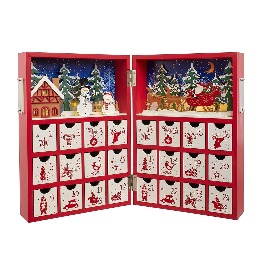 Kurt Adler 13-inch Battery Operated Lighted Wooden Christmas Advent Calander