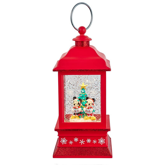 Disney Kurt Adler 9-Inch Battery-Operated Mickey and Minnie Spinning Musical Light-Up Lantern Table Piece, Red