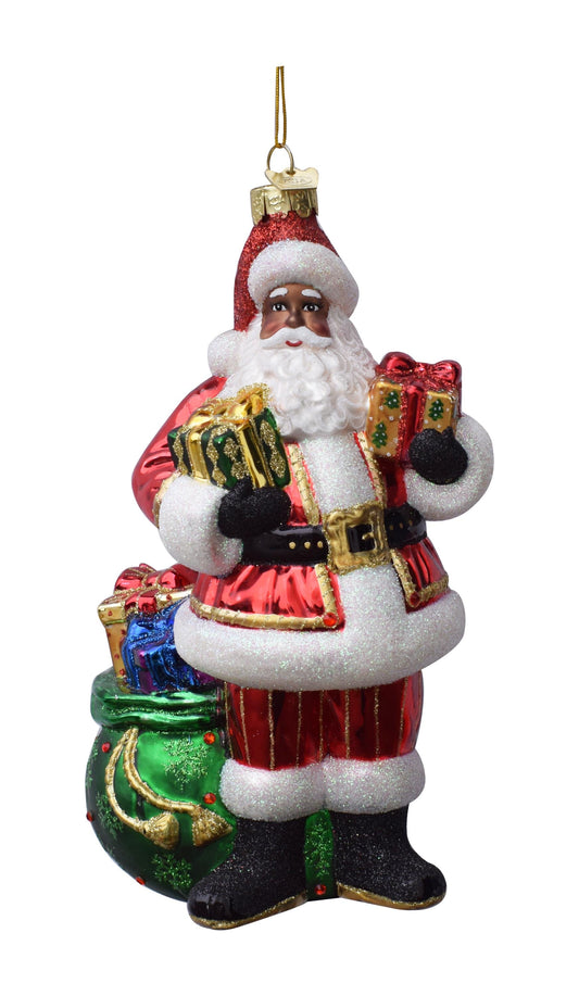 Kurt Adler 7-inch Bellissimo Glass African American Santa Ornament