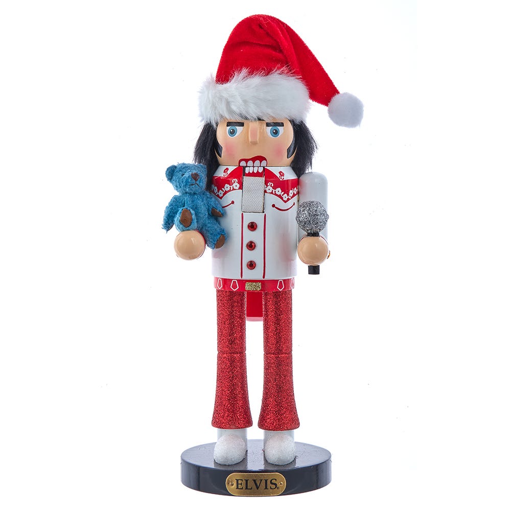 Elvis Presley Kurt Adler 10-Inch with Teddy Bear Nutcracker, Red