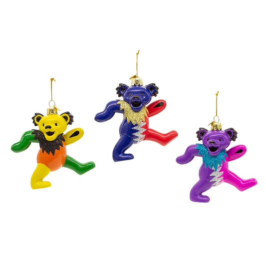 Kurt Adler 4.25-Inch Noble Gems™ Glass Grateful Dead™ Bear 3-Piece Ornament Set