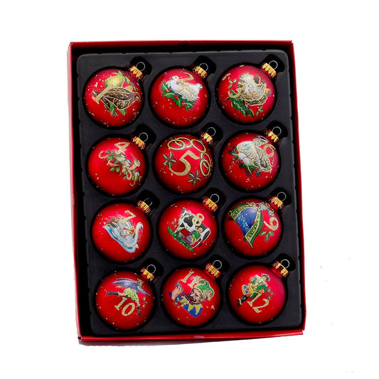 Kurt Adler 12-Piece 12-Days of Christmas Decorative Glass Balls Set, 65mm