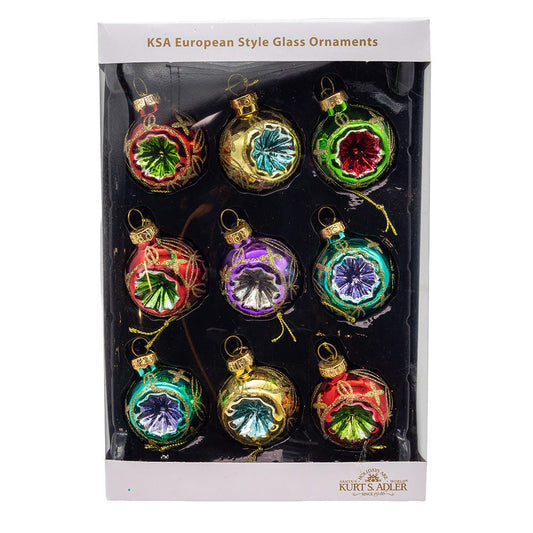 Kurt Adler 45mm Glass Multicolored Set of 9 Reflector Ornament Set, Multi, 9 Piece, for Christmas