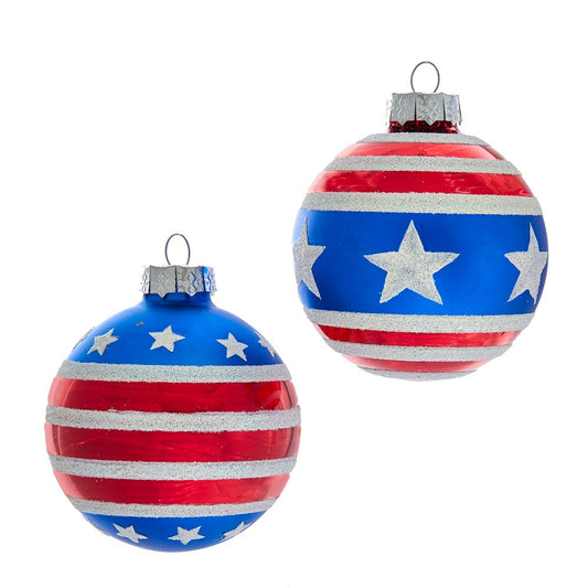 Kurt S. Adler Kurt Adler 80MM Red, White and Blue Stars and Stripes Glass Ball, 6 Piece Box Ornament, 6 Count