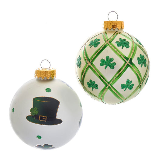 Kurt S. Adler Kurt Adler 80MM Light St. Patrick Glass Ball, 6 Piece Box Ornament, Silver, Green, Black, 6 Count