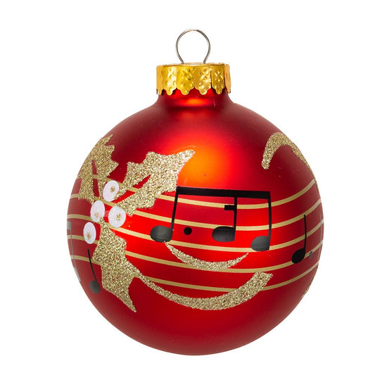 Kurt Adler 80 Mm Red with Music Notes Glitters Balls 6 Pieces, Christmas