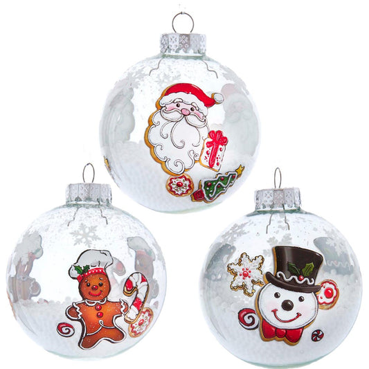 Kurt S. Adler 80MM Gingerbread, Snowman and Santa Glass Ball Ornaments, 6-Piece Set