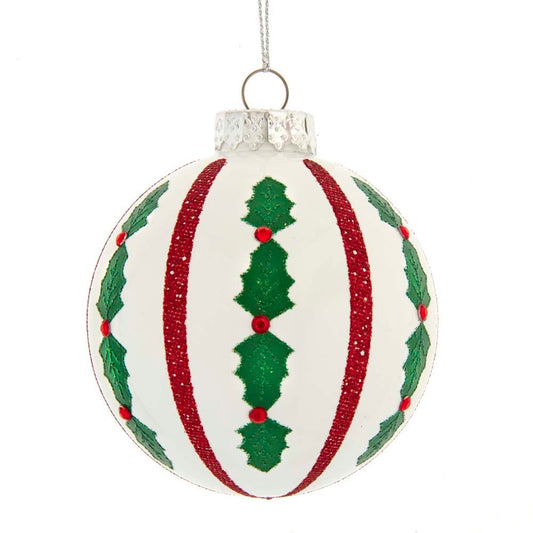 Kurt S. Adler GG0928 80 mm Red & White Holly Leaf Glass Ball Ornaments44; 6 Piece