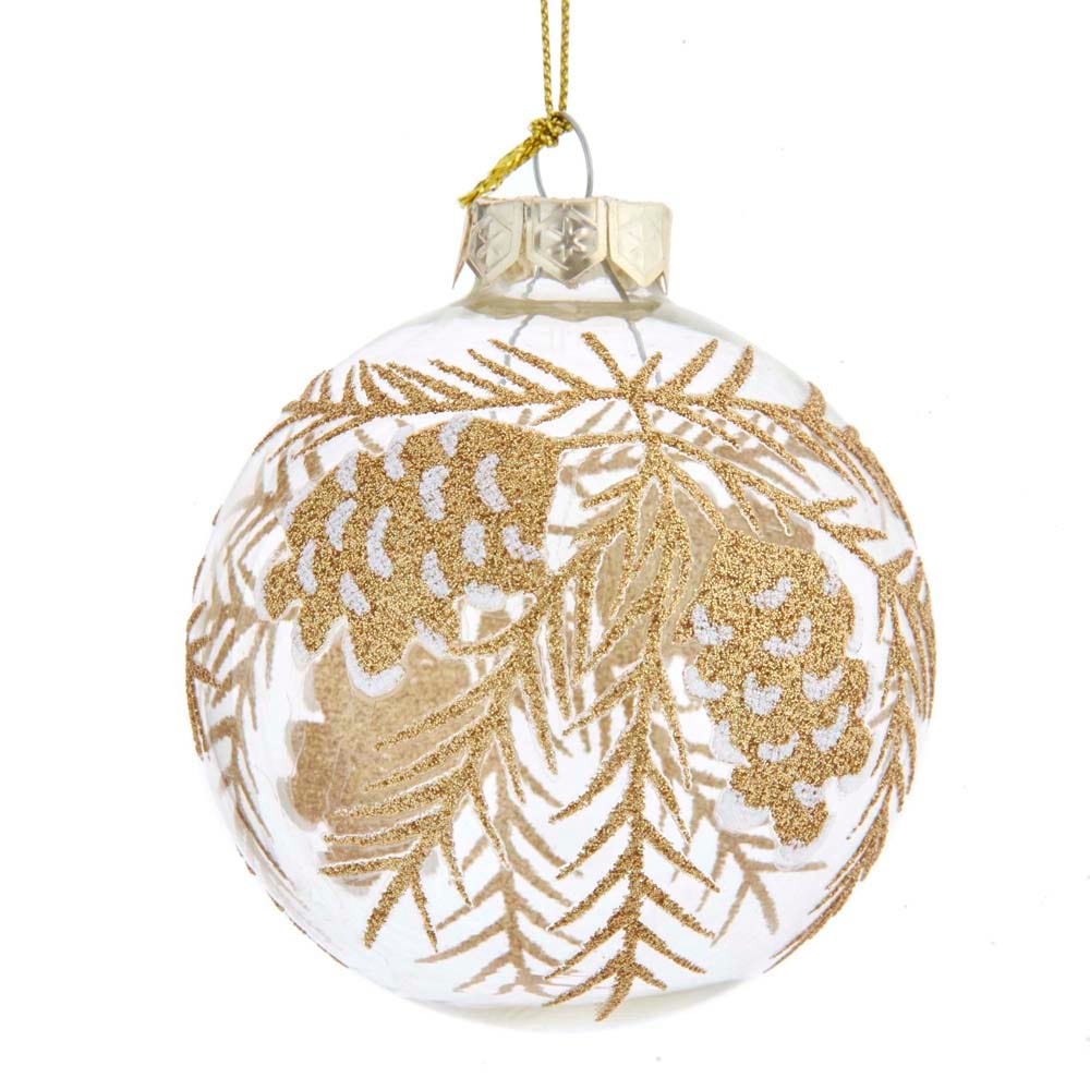 Kurt S. Adler 80MM Clear with Gold Pinecones Glass Ball, 6-Piece Boxed Ornament Set, Multi, 6 Count,Christmas
