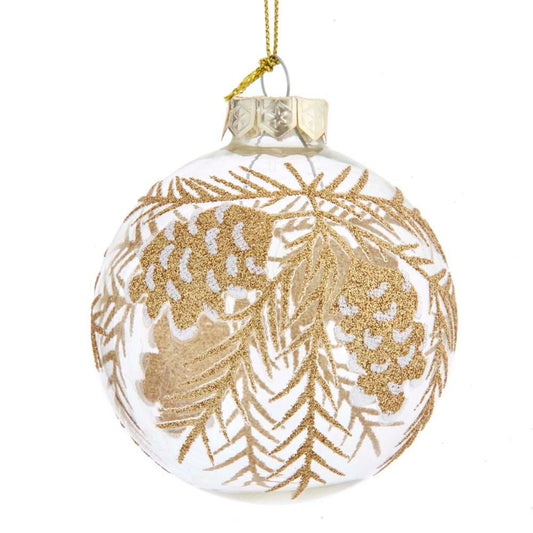 Kurt S. Adler 80MM Clear with Gold Pinecones Glass Ball, 6-Piece Boxed Ornament Set, Multi, 6 Count,Christmas